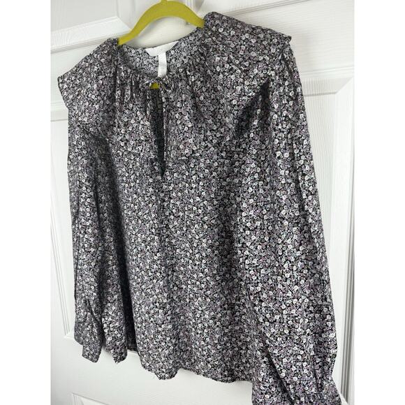 H&M Flounce-Collared Blouse Lavender Multi L cottagecore 51-03 - Picture 15 of 16